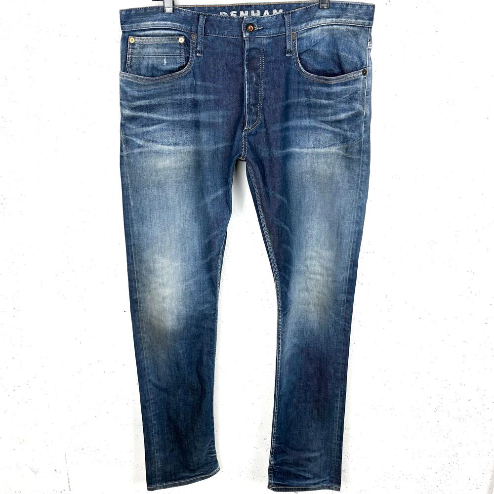 Denham Mens Razor Slim Fit Denim Jeans Cotton Poly Stretch Blue Niss Size 36